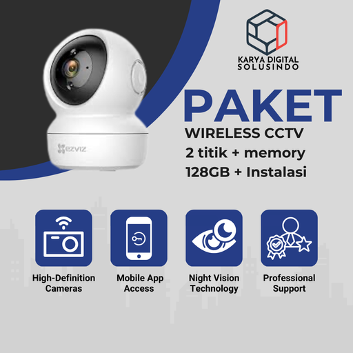 Paket CCTV wireless EZVIZ 2 Titik 2MP with memory 128GB+ Instalasi 